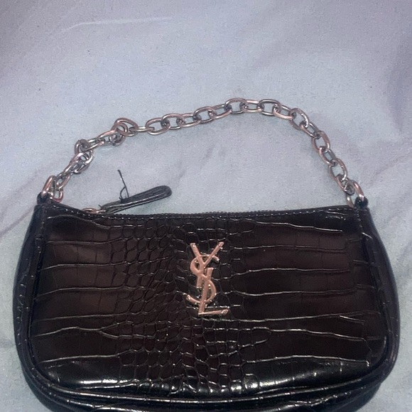 Yves Saint Laurent Handbags - Yves Saint Laurent Black Croc-Embossed Shoulder Bag
